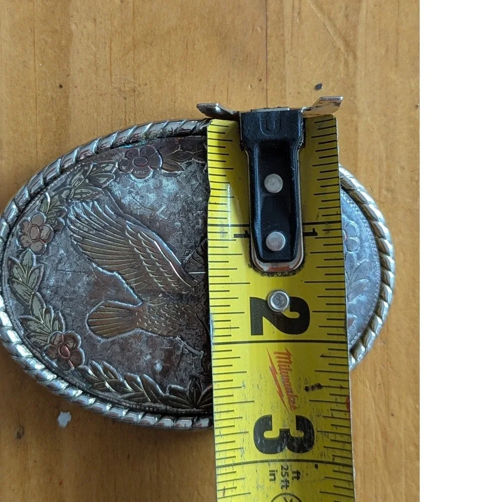 Vintage Eagle Floral Oval Belt Buckle Silver Copper Tone Western Cowboy Biker